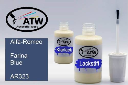 Alfa-Romeo, Farina Blue, AR323: 20ml Lackstift + 20ml Klarlack - Set, von ATW Autoteile West.